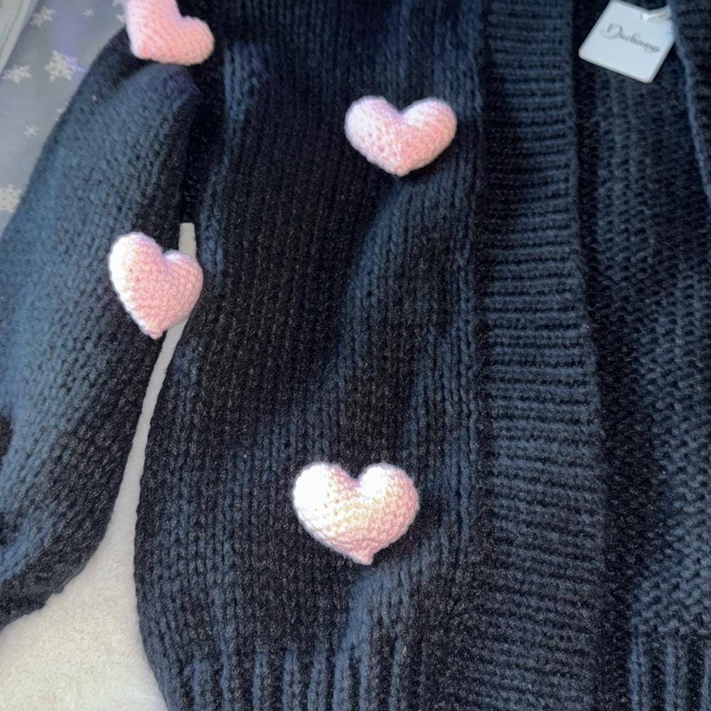 Heart 3D Cardigan Sweater ~ Sweetest Oversized Knit Valentine's Day cardigan 🩷 - Picture 2 of 10